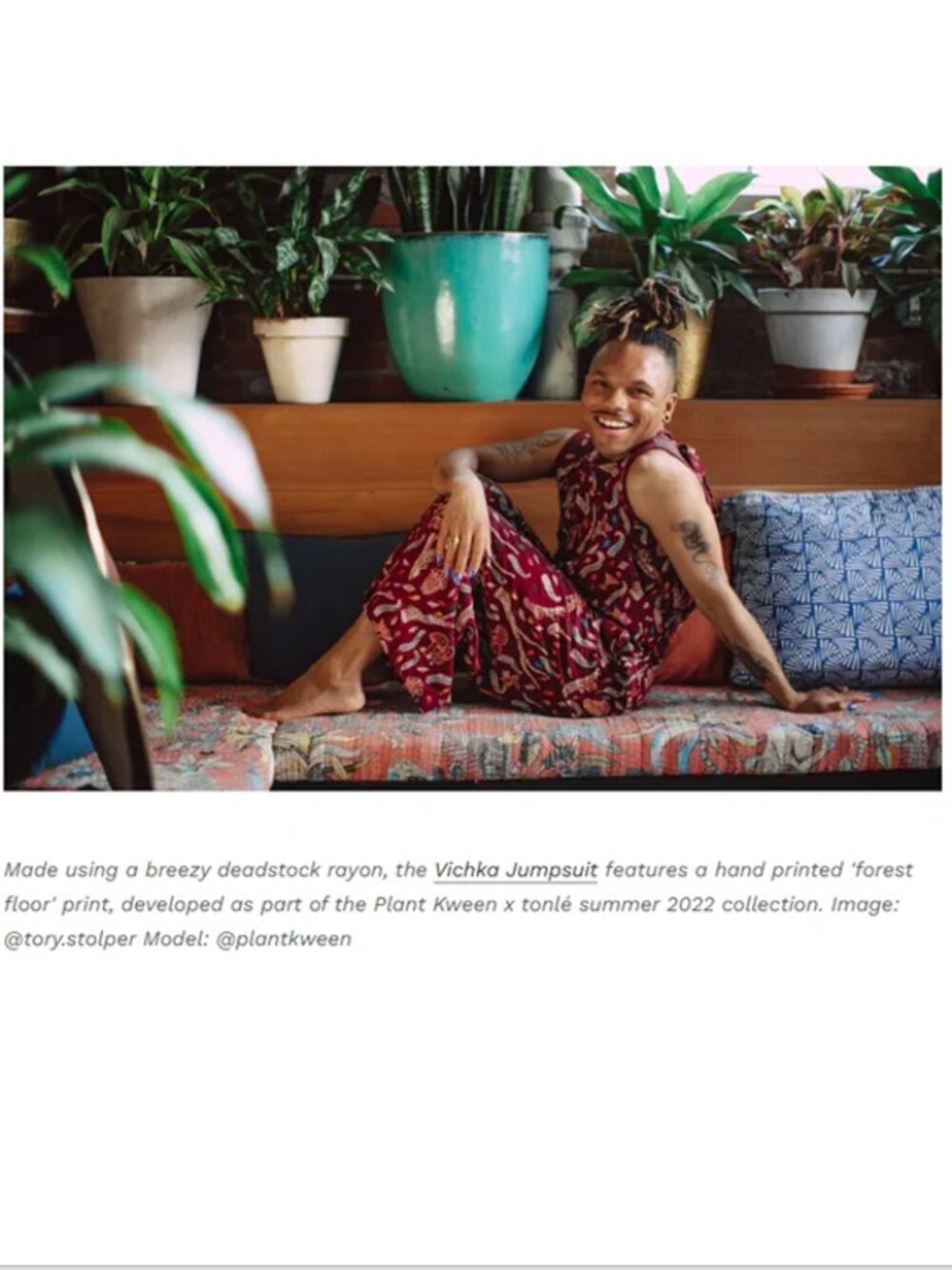 Tonle x Plant Kween Vichka Jumpsuit in Wine and Forest Floor Print